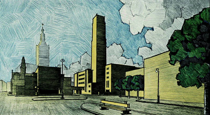 Schetsontwerp stadhuis Groenmarkt, 1929, architecten Berlage en Limburg