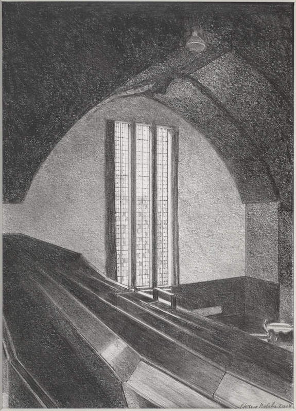 Pniëlkerk (Eben Haëzerkerk), Tesselsestraat 69: interieur vanaf de galerij tijdens leegstand, door C. Nobels vervaardigd