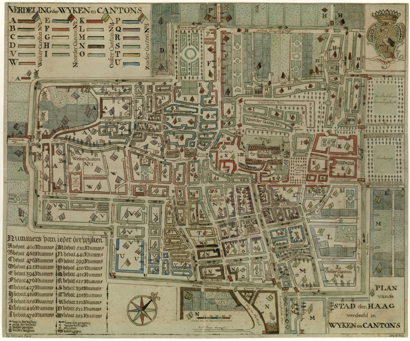 Kaart van Den Haag met indeling op wijkletter