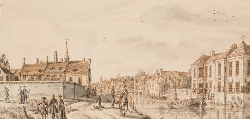 Zieken met voormalig Leprooshuis links, 1756. Tekening: P.C. La Fargue