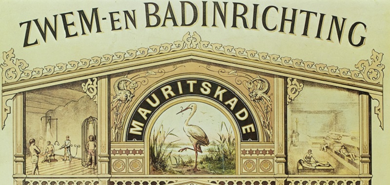 detail van een affiche van zwembad Mauritskade, circa 1900. Maker onbekend
