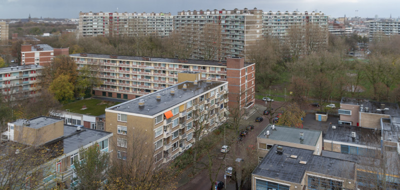 25 november 2015, Leyenburg, Edamstraat, Nieuwendamlaan, Volendamlaan en omgeving. Gezien van een hoog gebouw aan de Leyweg/Castricumpad | Fotograaf: Harry van Reeken